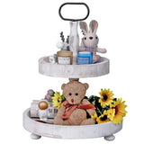 2 Tier Tray Rustic Cake Stand Farmhouse Kitchen Decor Centerpiece,Farmhouse 2 Tier Serving Tray with Handle for Coffee Bar SWT8CAI