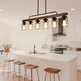 HOSENJOIN Island Lights for Kitchen,6-Light Dining Room Light Fixtures Over Table, Wood Linear Rustic Chandelier Pendant Lighting for Kitchen Island Dining table,Black 360W HOSENJOIN