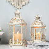 Lanterns Decorative Outdoor&Indoor, Set of 2 (15"&11") Beige Metal Lantern Decor with Glass, Candle Holder for Porch, Patio, Garden, Fall, Wedding, Christmas, Table Centerpiece NEEDOMO