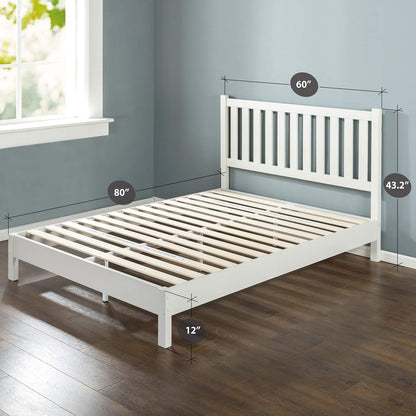 ZINUS Wen White Deluxe Wood Platform Bed Frame with Headboard – Solid Support & Easy Assembly, Queen Size - WoodArtSupply