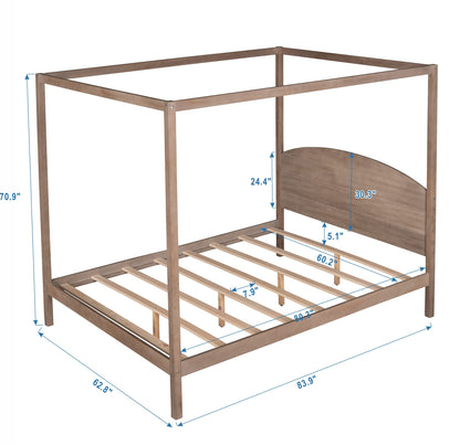 Harper & Bright Designs Queen Size Canopy Bed Frame, 4-Post Canopy Platform Bed Frame with Headboard, Solid Wood Queen Bed Frame for Kids Teens Adults, No Box Spring Needed (Brown Wash)