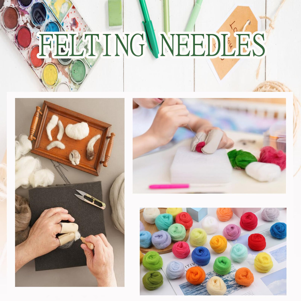 HDFCLUP Needle Felting Kit, Needle Felt Kits for Beginners, Wool Roving Set 40 Rolls, Needle Felting Tools Kit Wool Felt Tools with Instruction Included for Felted Animal Needle Felting Supplies HDFCLUP