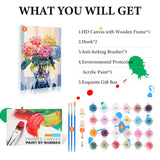 Framed Paint by Numbers Kit for Adults Beginner & Kids Ages 8-12, Hydrangea in Glass Vase Window Paint by Number with Frame, Easy Acrylic Colorful Flowers Painting by Numbers Kit on Canvas 8x12 inch Fountor