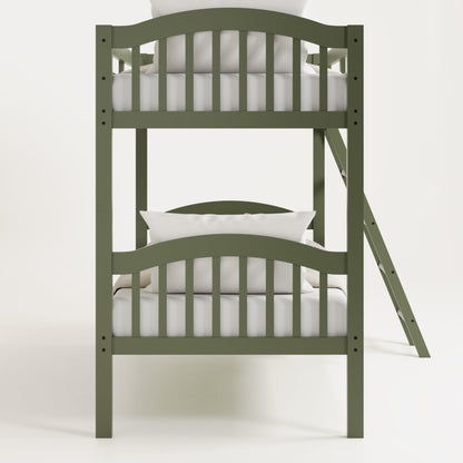 Storkcraft Long Horn Twin-Over-Twin Bunk Bed (Olive) - GREENGUARD Gold Certified, Converts to 2 Individual Twin Beds, Wood Slats, Bunk Bed Twin Over Twin for Kids, Ideal for Kids