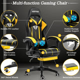 Gaming Chair with Bluetooth Speakers and LED RGB Lights Ergonomic Massage Computer Gaming Chair with Footrest High Back Music Video Game Chair with Lumbar Support Yellow and Black VANSPACE