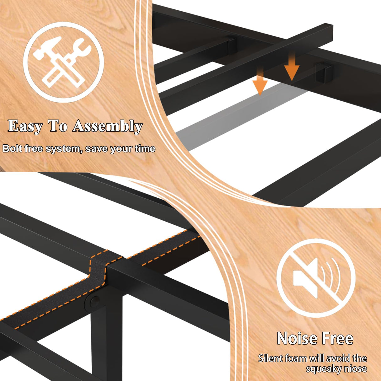 Etditrnp King Size Black Bed Frame with 2 Storage Drawers and Charging Station, Upholstered Bed Frame with PU Leather Headboard LED Lights, Metal Slats Support, No Box Spring Needed, Noise Free Etditrnp