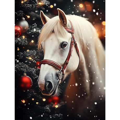 Miwixy Horse Christmas Diamond Art Kits for Adults,Animal Diamond Painting Kit,5D Full Drill Round Diamond Dots Paintings Canvas for Beginners Home Wall Decor12x16inch (Horse-A) Miwixy