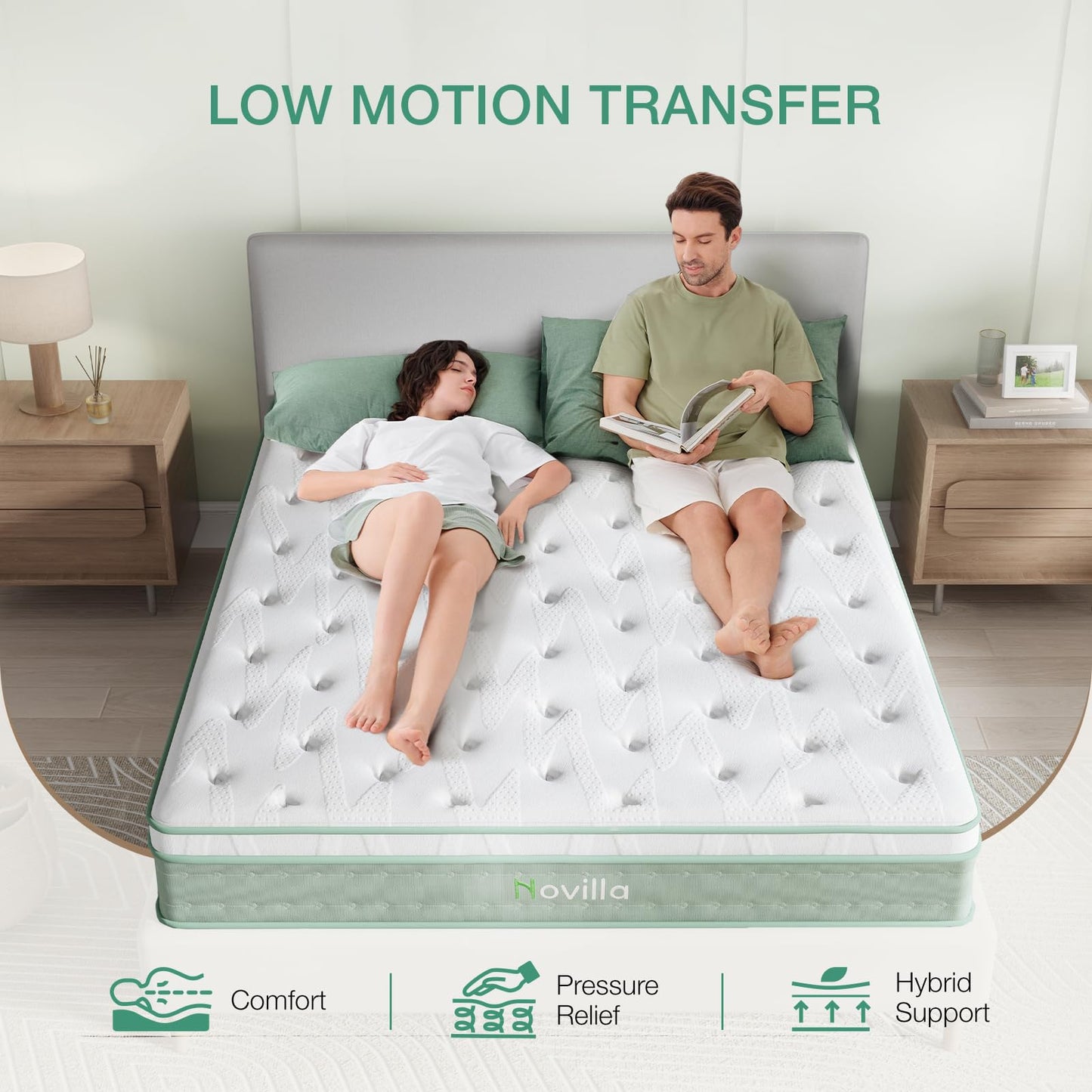 Novilla Twin Size Mattress, 12 Inch Hybrid Mattress with Knitted Cover, Gel Memory Foam with High High Resilience Foam for Pressure Relief, Medium Firm Mattress