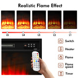 Fireplace TV Stand with 4 Fabric Drawers, TV Stand Dresser with Power Outlets and LED Lights, Fireplace Entertainment Center with Open Shelf for 43,50 Inch TV, for Living Room, Bedroom, Rustic Brown PUKAMI