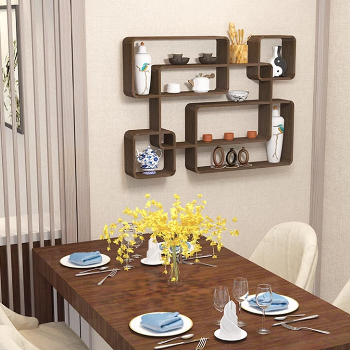 BYRTJSWX Multi-Compartment Trinket Shelf, Wall Mounted Curio Cabinet,Wooden Collectibles Display Case Trinket Display Shelf,for Bedroom, Corridor, Entrance, Living Room, Office(37.4x28x4.7in) BYRTJSWX