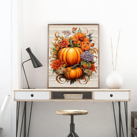 MjhRcll Fall Stamped Cross Stitch Kits,DIY Colorful Pumpkins Cross Stitch Ornament Kits for Adults Beginners, Counted Embroidery Needlepoint Kits Home Decor 12x16inch MjhRcll