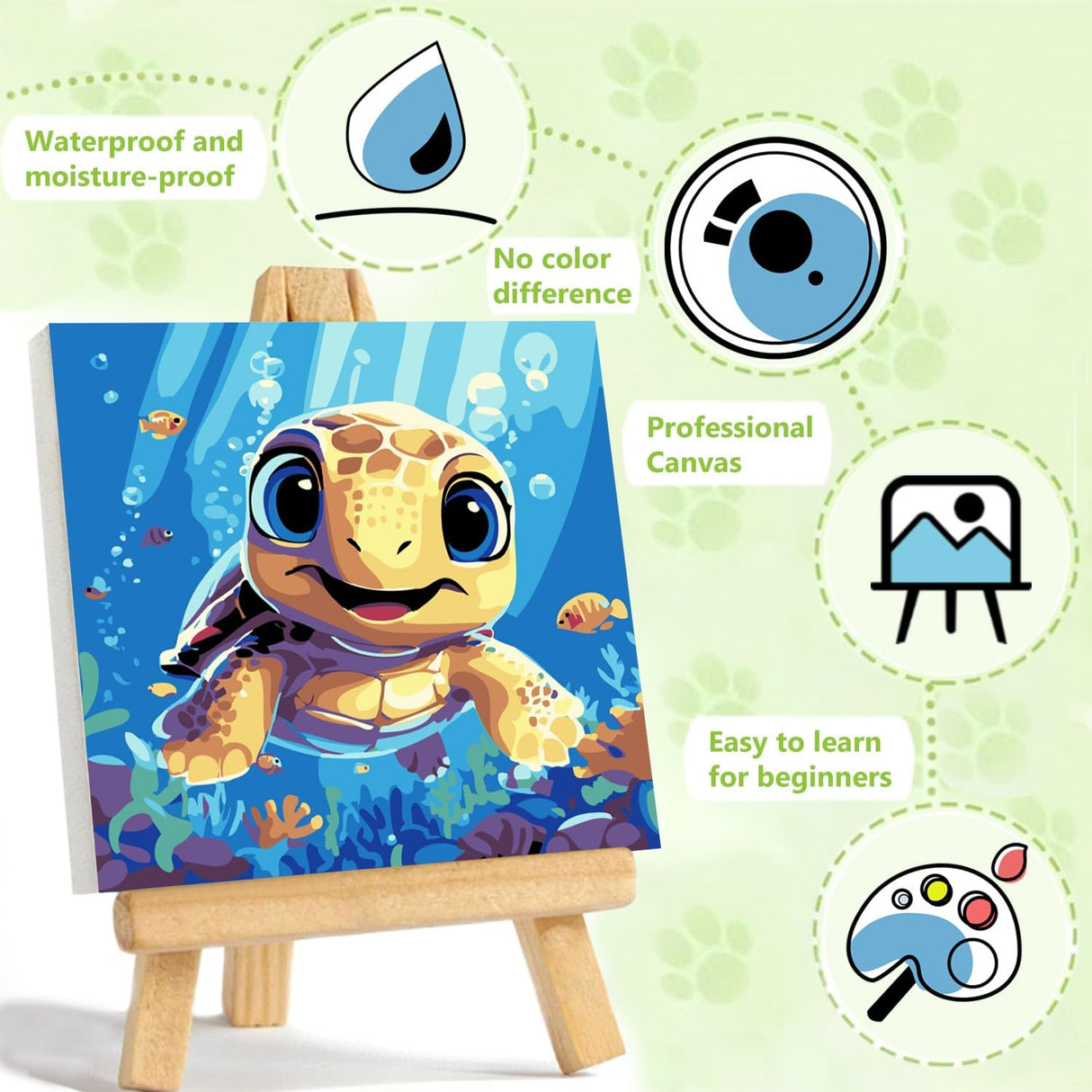 Reivworl Paint by Numbers Kit for Kids with Frame, Sea Turtles Paint by Number with Frame, Paint by Number Kids Age 5-8-12 for Gifts and Home Decor (8X8Inch) Reivworl