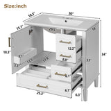 Sailret 30 Inch White Bathroom Vanity with Ceramic Sink, Soft Close Door, Adjustable U-Shaped Shelf, Drawer & Door Organizer, Modern Solid Wood Cabinet for Bathroom Storage Sailret