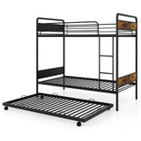 KOMFOTT Metal Twin Over Twin Bunk Bed with Trundle, Industrial Bunk Bed Frame with Ladder, Full-Length Guardrail, Vintage Headboard & Footboard, Noise Free, No Box Spring Needed Bunk Bed KOMFOTT
