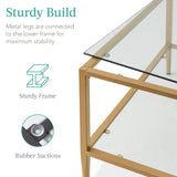 Best Choice Products 32” Square Glass Coffee Table, Large 2-Tier Accent Furniture for Living Room, Bedroom w/Metal Frame, Glass Shelves - Gold Best Choice Products