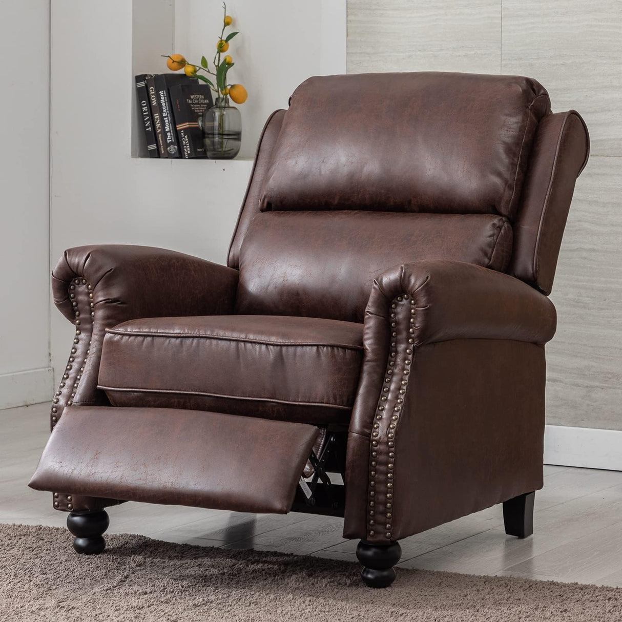 CANMOV Pushback Recliner Chair Set of 2，Leather Armchair Push Back Recliner with Rivet Decoration Single Sofa Accent Chair for Living Room, Reddish Brown CANMOV