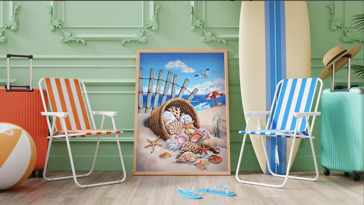 Apomelo Diamond Art Painting Kits Beach Diamond Art Kits for Adults Beach Conchs Diamond Art for Decor,Summer Beach Conchs,12×16 inches Apomelo