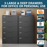 MIIIKO Lateral File Cabinet with Lock, 5 Drawer Metal File Cabinets 35.4" Wide, Home Office Locking Filing Cabinets for Legal Letter File Folders MIIIKO