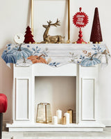 EwdeWwo Fall Mantel Scarf for Fireplace, Blue Leaf Pumpkin Wood Grain Texture Fireplace Cover Decorations Indoor Thanksgiving Mantel Top Scarf Runner for Seasonal Autumn Holiday Party, 17 x 60 Inch EwdeWwo