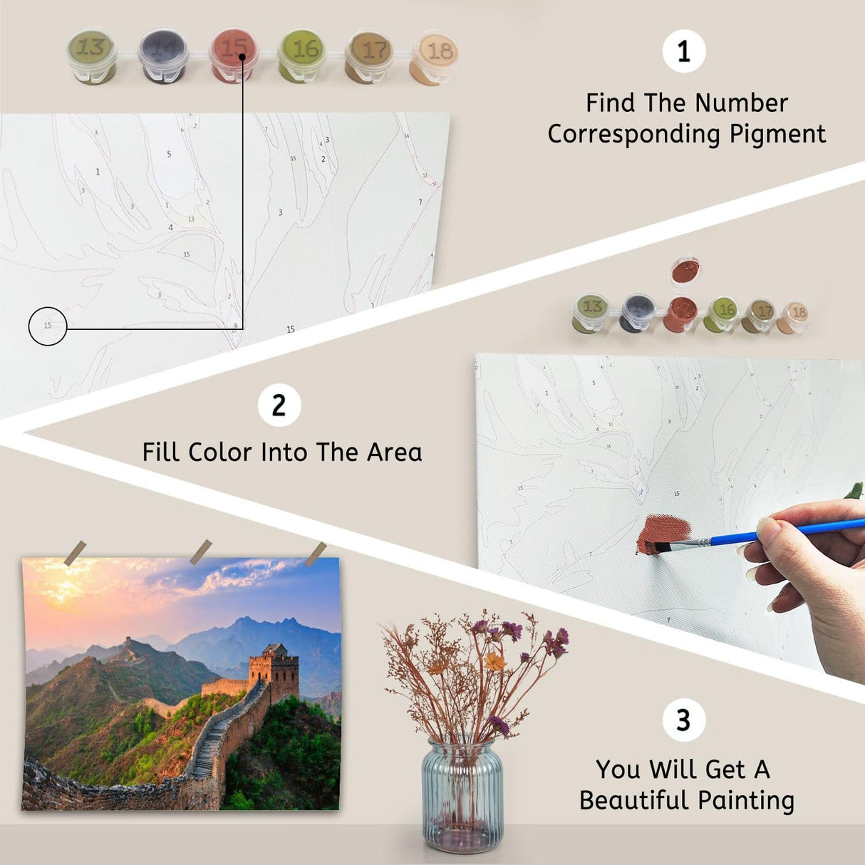 VETEB Paint by Numbers Kit for Adults Beginner Great Wall China DIY Painting on Canvas by Numbers Acrylic Oil Painting for Home Decor Gifts 16"x20" VETEB