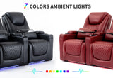 Airadlis Home Theater Seating Seats, Theater Recliner Chair Sofa Game Movie Theater Chairs with 7 Colors Ambient Lighting, Lumbar Pillow, Side Pocket, Tray Table, Power Recline, Red Airadlis