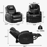 IBTKIG Power Swivel Rocker Recliner Chair with Massage and Heat/LED Lights/USB and Type-C Ports/Infinite Position/Cup Holder, Electric Glider Reclining Sofa for Nursery Living Room (2, Black) IBTKIG