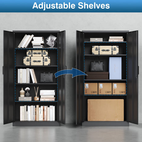 PEUKC Metal Garage Storage Cabinet, 71-inch Tall Storage Cabinet with Adjustable Shelves & Locking Doors, Tool Cabinets for Garage,Office,Home,School,Gym Storage (Black) PEUKC
