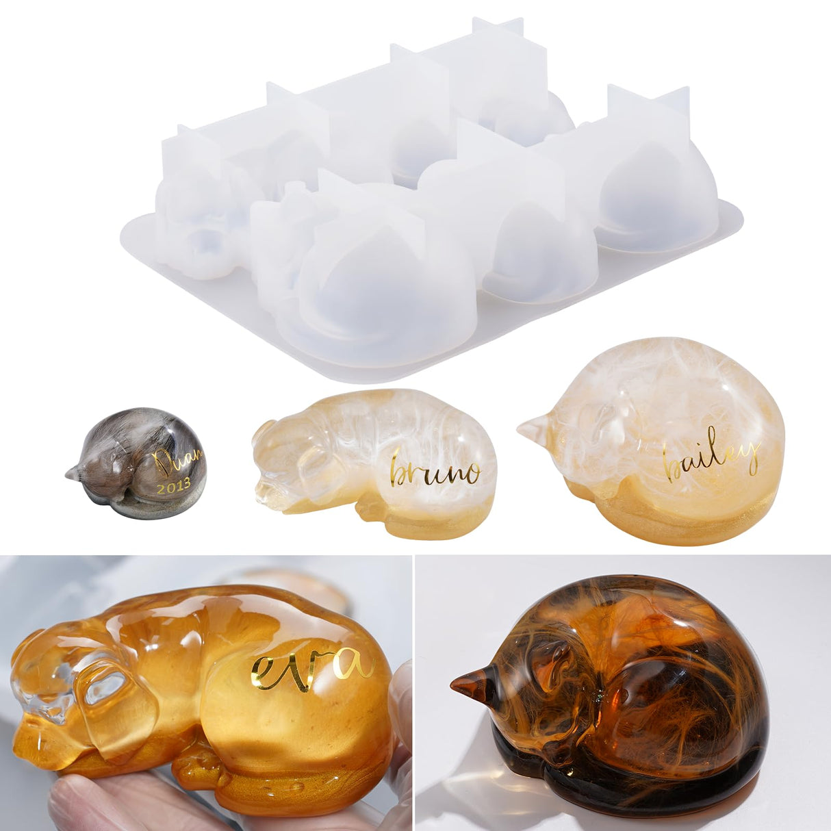 LET'S RESIN Pet Memorial Statue Resin Molds,3D Animal Epoxy Resin Molds for Preserving Pet Hairs & Ashes, Sleeping Dog and Cat Figurine Silicone Molds,Great for DIY Resin Pet Keepsakes, Pet Loss Gifts LET'S RESIN