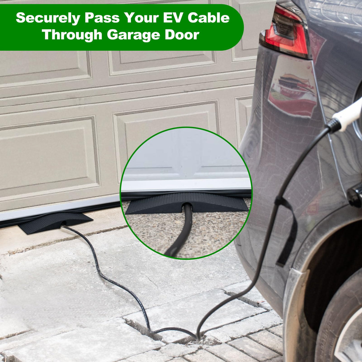 LZSTEC EV Charger Cable Protector Garage Door Pass Through, Design to Minimize Gaps, Soft Rubber, Heavy Duty, for All Tesla (Model 3/Y/X/S) and J1772 Mobile Chargers and Wall Connectors LZSTEC