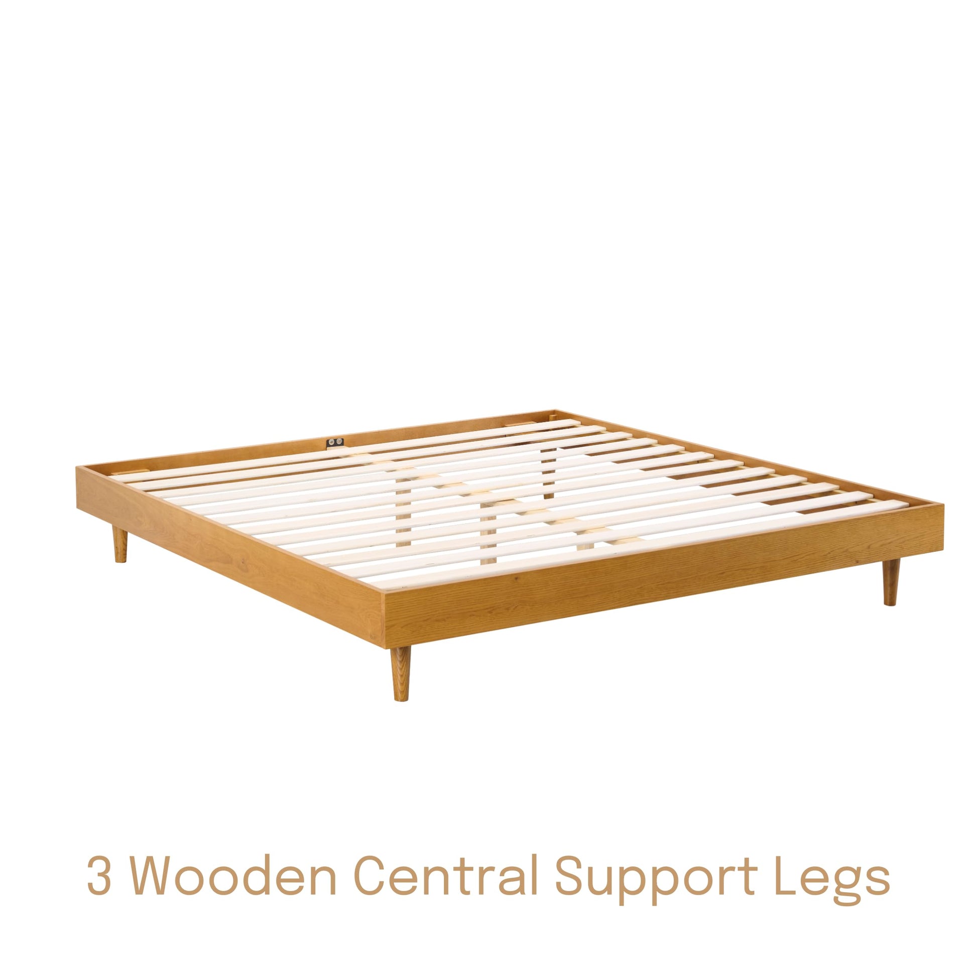 NTC Rustic Oak King Bed Frame – Solid Oak & Rubber Wood, Silent Slats, Effortless Assembly - WoodArtSupply