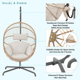 Patiorama Indoor Outdoor Egg Swing Chair with Stand, Oversized Cocoon-Shaped Rope Woven Hanging Chair, Cushion,Safety Strap,Patio Wicker Foldable Hammock Chair for Porch,Garden,Bedroom (Creamy White) Patiorama