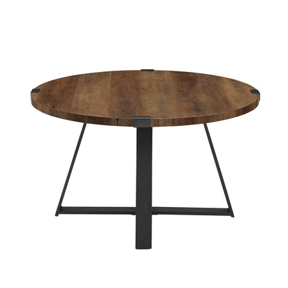 Walker Edison Anastasia Modern Metal Wrap X Base Coffee Table, 30 Inch, Black and Rustic Oak - WoodArtSupply