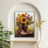bleihum Boot Diamond Painting Kits for Adults- 5D Sunflower Diamond Art Kits for Adult, DIY Full Drill Diamond Gem Art for Home Wall Decor(12x16inch) bleihum