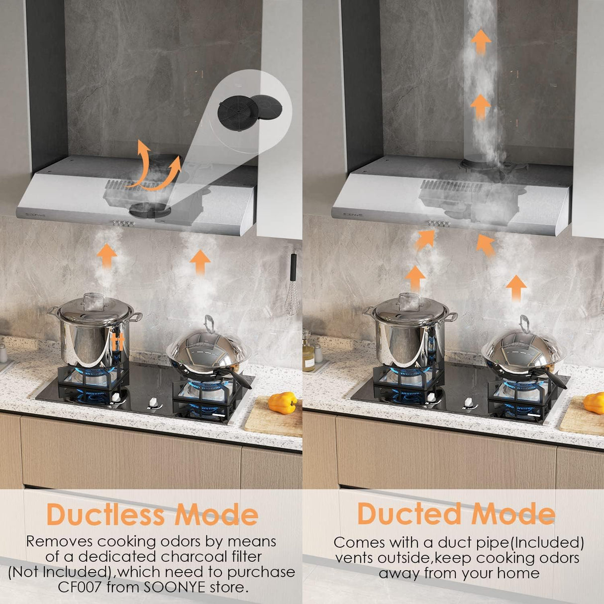 SOONYE 30 inch Stainless Steel Under Cabinet Range Hood, Slim Kitchen Vent Hood Ducted/Ductless Convertible with 3 Speed Controls, 5-Layer Aluminum Filters,LED Lights Soonye