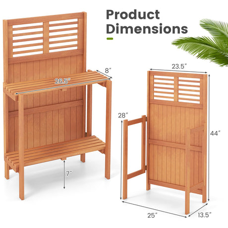 Toolsempire Garden Potting Bench Table, Folding Potting Bench Outdoor Workstation with Trellis & 2-Tier Shelves, Wood Potting Table for Outdoor, Deck, Balcony, Garden, Backyard Toolsempire