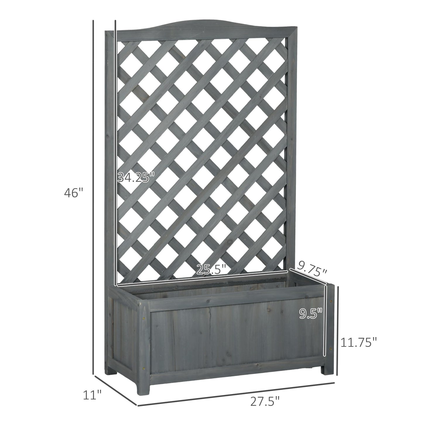 Outsunny Wooden Raised Garden Bed with Trellis, 46" Planter Box, to Grow Vegetables, Herbs, and Flowers for Backyard, Patio, Gray - WoodArtSupply