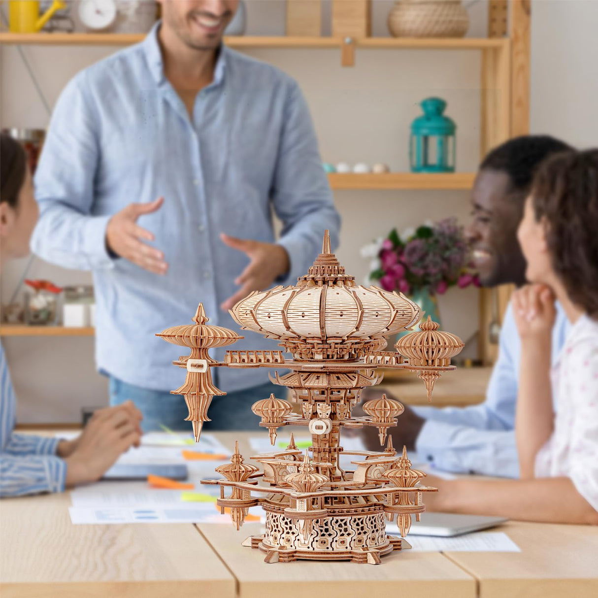 RUIFAM 3D Wooden Puzzles for Adults, SkyCity Music Box Model Kit, 600+ Pcs Cityscape Design, Challenging Mechanical DIY Craft, STEM Toy and Unique Gift for All Occasions RUIFAM