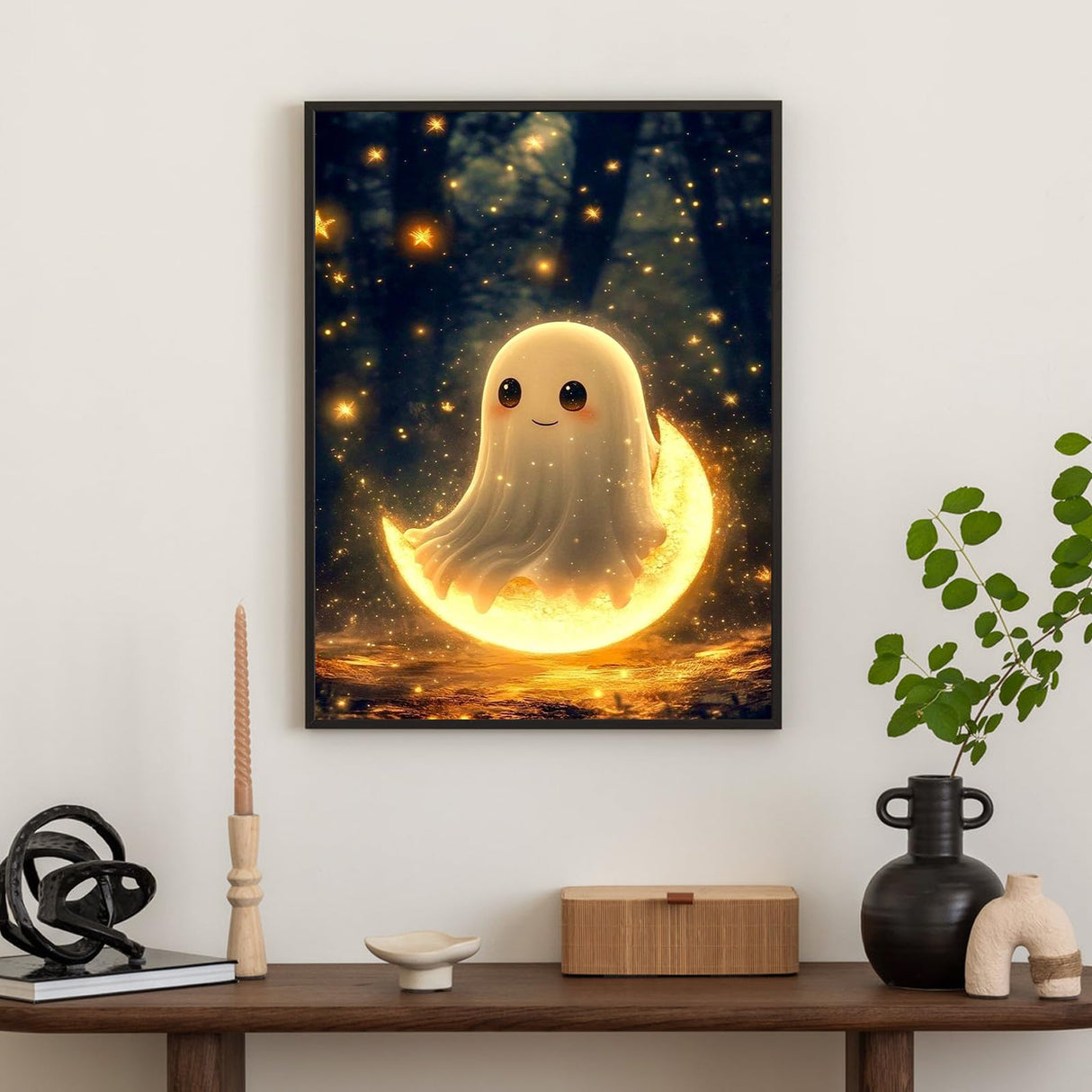 Halloween Diamond Art Kits for Adults Ghost, DIY 5D Diamond Painting Kit for Beginners Moon, Full Round Drill Gem Art Dots for Adults, Perfect for Home Wall Decor 12X16 Inch Okarina