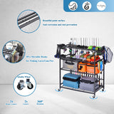 Bknius Fishing Rod Holder for Garage for 15 Rods, Fishing Pole Holders for Fishing Gear Storage Organizer, Fish Rod Rack Basement, Metal Black with Big Wheels, 4-Tier Bknius