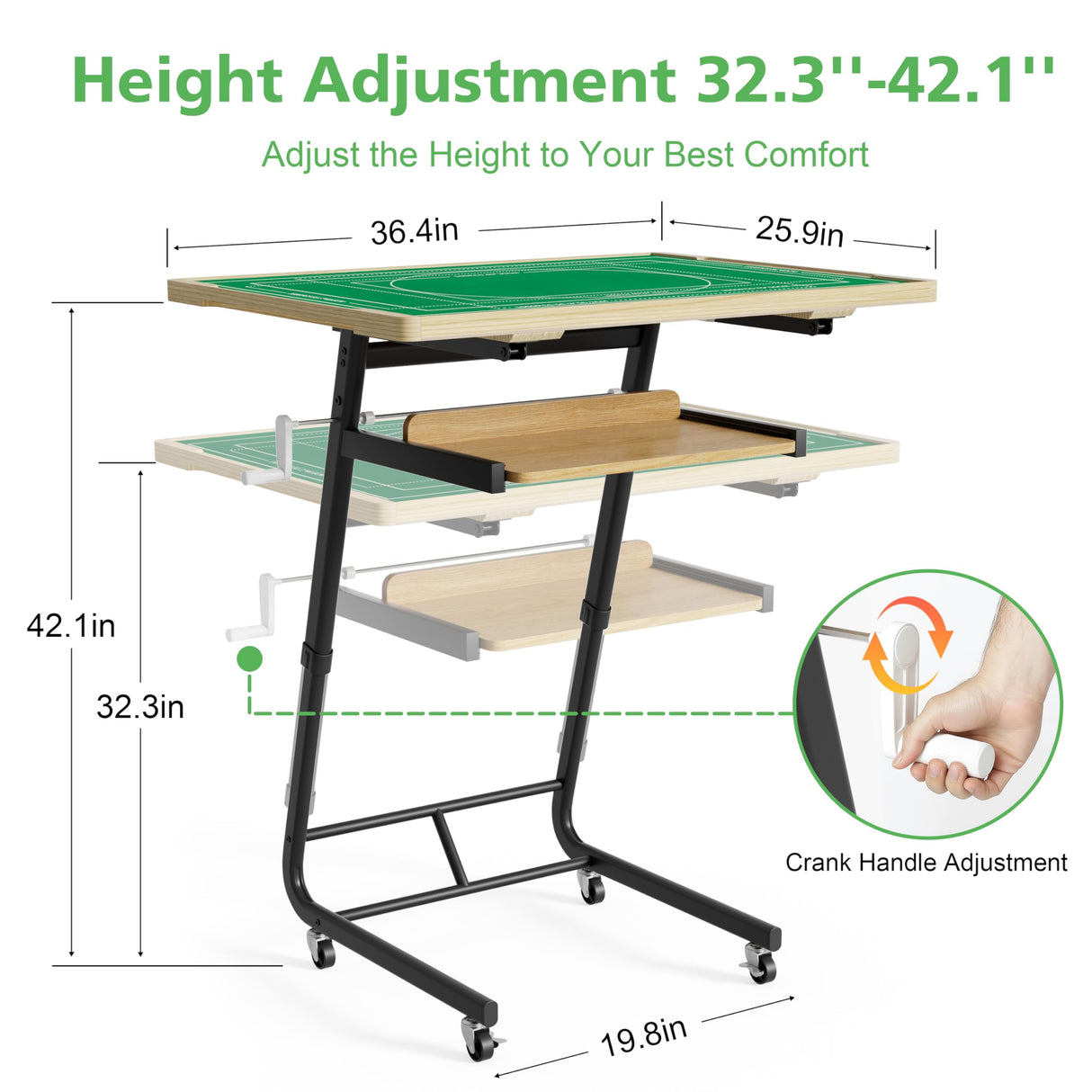Puzzle Table with Drawers for 1500 Piece Jigsaw Puzzles – Crank Handle Adjustable Tilting Puzzle Board with Legs and Wheels for Adults, Wooden Puzzle Boards with 6 Trays & Cover, Sliding Storage Shelf EVAWOO