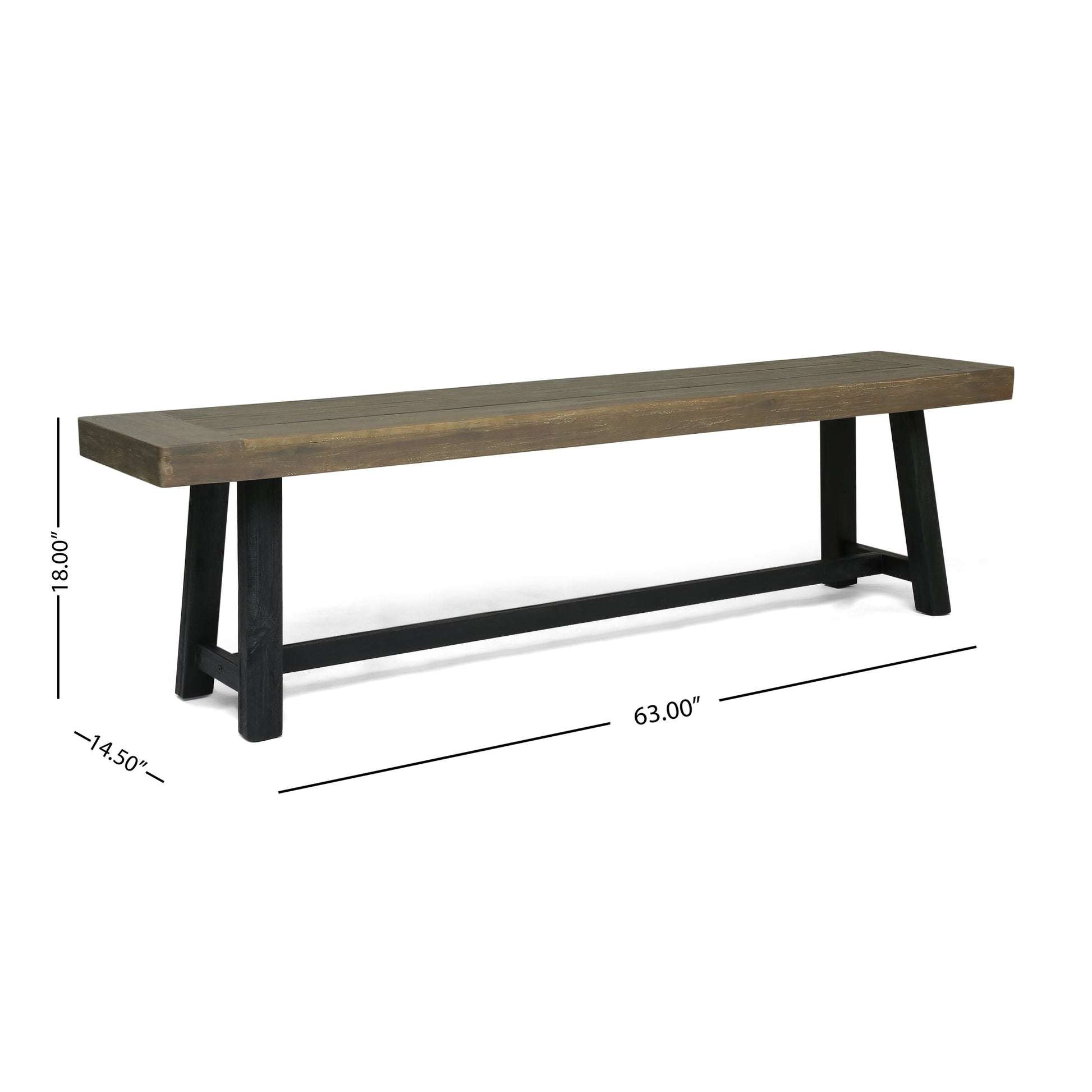 Christopher Knight Home Toby Outdoor Acacia Wood Bench, Sandblast Gray Finish and Black - WoodArtSupply