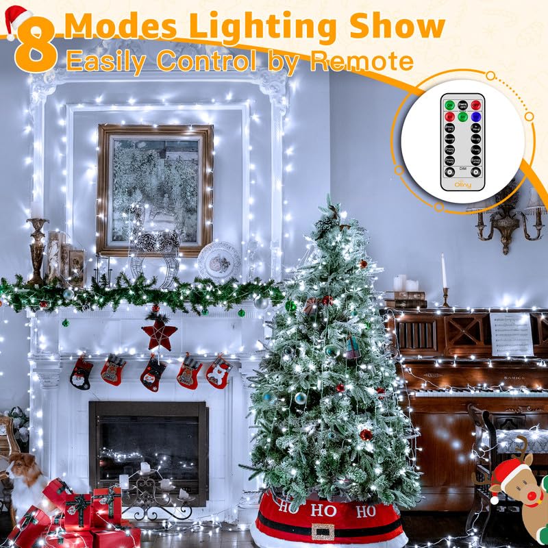 Ollny Christmas Lights Outdoor 800LED 262FT, Cool White Plug in Fairy Lights with Remote, 8 Modes Waterproof Timers Dimmable LED String Lights for Indoor House Outside Bedroom Patio Balcony