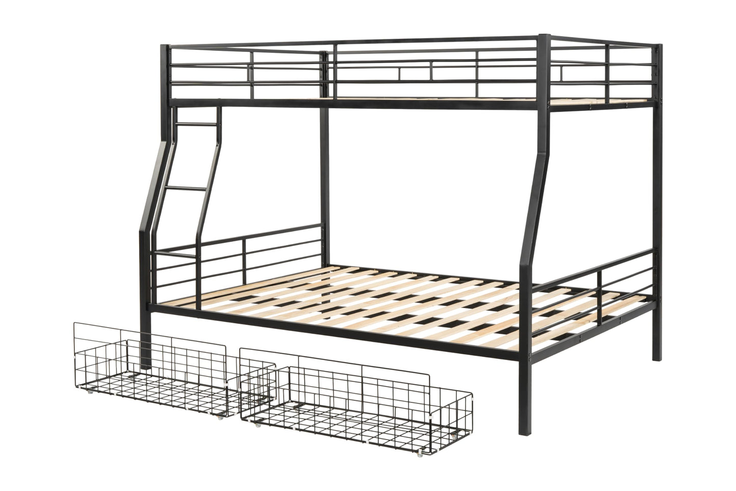 PVWIIK Full Over Queen Bunk Bed with Storage Drawers for Kids,Heavy Duty Bunk Bed w/Ladder & Full Length Guardrail No Box Spring Needed,for Dorm,Bedroom,Guest Room, Black