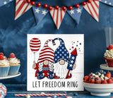JXREQ 4th of July Decorations, Patriotic Decor Wood Box Sign, Independence Day Tiered Tray Decor, Farmhouse Rustic Gnomes Let Freedom Ring Sign, Home Office Bedroom Table Decoration, 5x5 Inch JXREQ