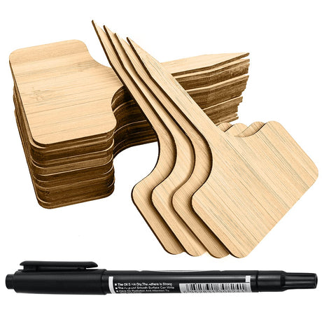 YXGOOD 50Pcs Bamboo Plant Labels with A Marker Pen T-Type Wooden Plant Sign Tags Garden Markers for Seed Potted Herbs Flowers Vegetables 2.3 x 4 inch (50) YXGOOD