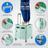 MACOPRO Folding Utility Cart Portable Rolling Crate Handcart Shopping Trolley Collapsible Tool Box, with Lid, Basket on 4 Rotate Wheels, for Grocery, Office, Teacher, Travel Shop Move Luggage (Green) MACOPRO