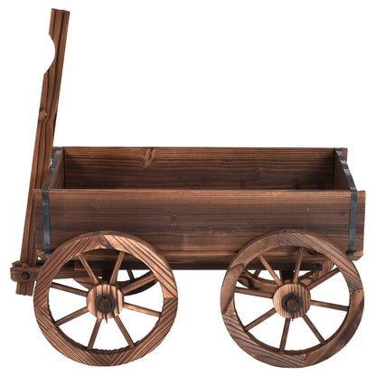 Giantex Wood Wagon Flower Planter Pot Stand W/Wheels Home Garden Outdoor Decor