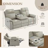 Neptane Power Reclining Sofa with Fold Down Table, Breathable Leather Electric Reclining Couch, Power Loveseat Recliner Sofa with Cup Holders/Outlets/USB-C/A Ports for Living Room(Grey, 3 Seat) Neptane
