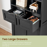 Iwell Tall Bathroom Cabinet, Storage Cabinet with 2 Drawers & Adjustable Shelves, Bathroom Storage Cabinet for Living Room, Dining Room, Entryway, Black Iwell