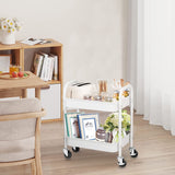 2 Tier All-Metal Rolling Cart, Rolling Storage Cart with Handle and Locking Wheels Kitchen Cart Laundry Office Bathroom Storage Organizer Cart, White Melody House
